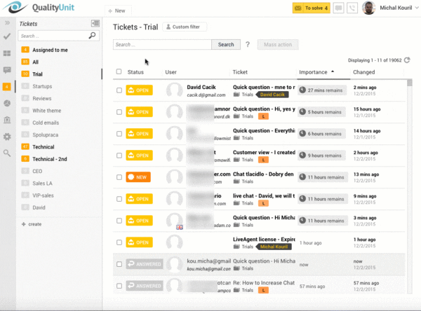 LiveAgent CSM tickets overview