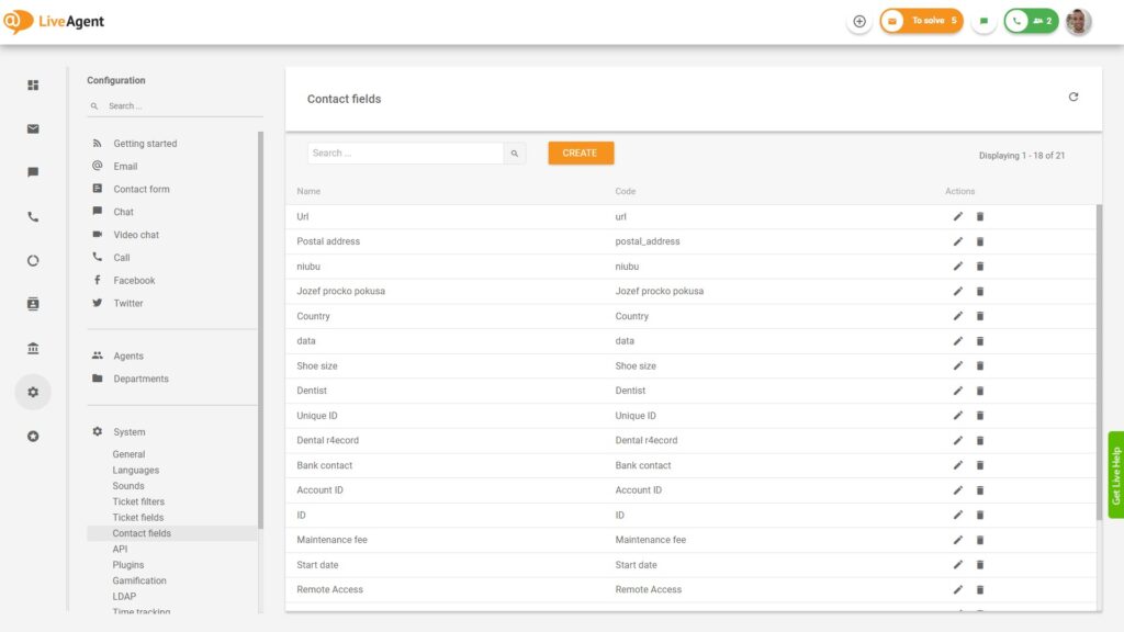 Contact fields in LiveAgent displaying crucial customer information