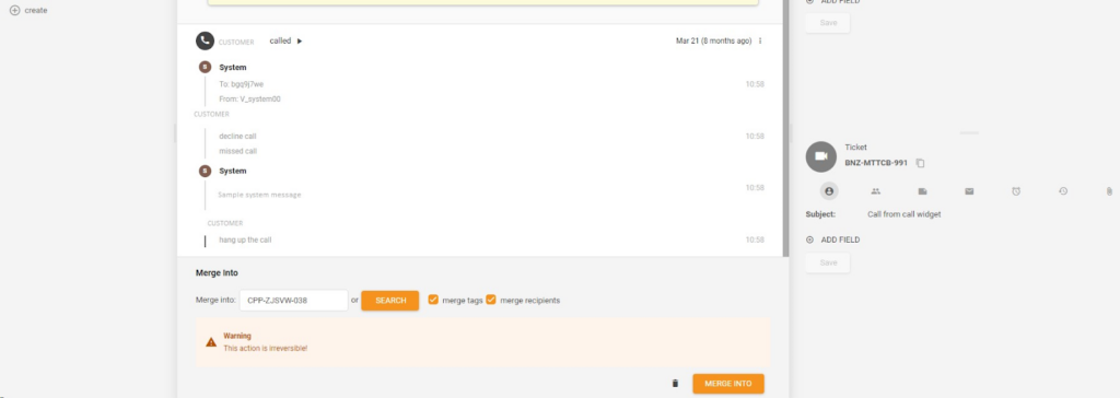 Using LiveAgent’s Merge ticket feature to combine tickets