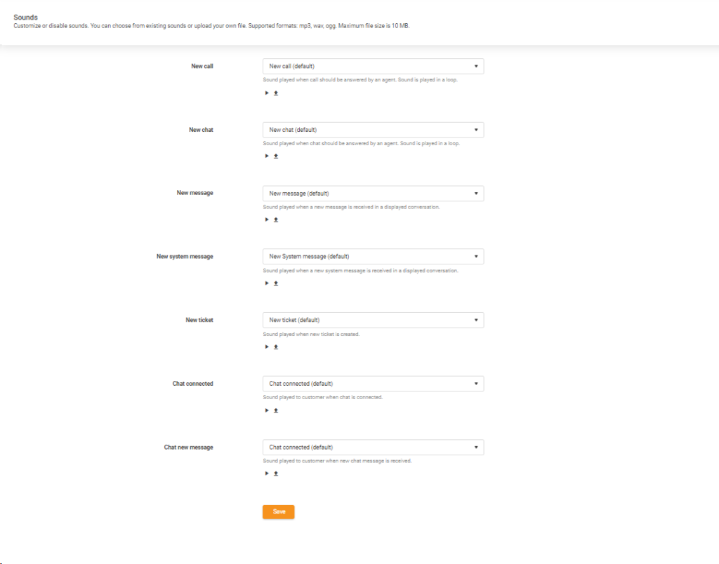 Sound configuration in LiveAgent