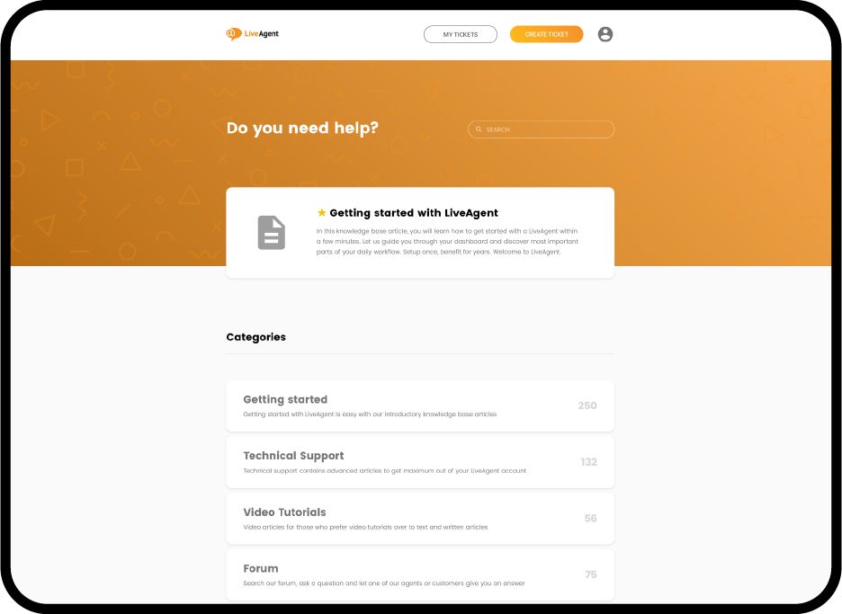 LiveAgent's knowledge base page