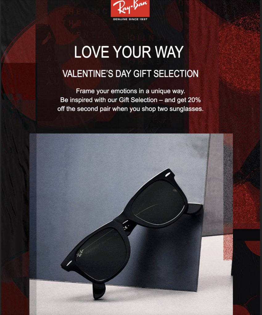 Halimbawa ng holiday email template mula sa RayBan