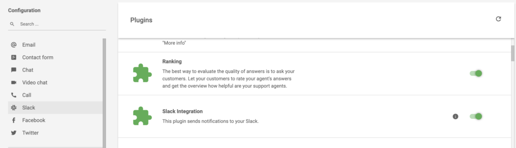 Aktibong integrasyon ng Slack sa seksyon ng plugin sa LiveAgent