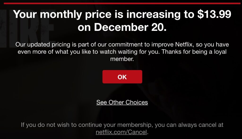 emailsjabloon voor een prijsverhoging van Netflix