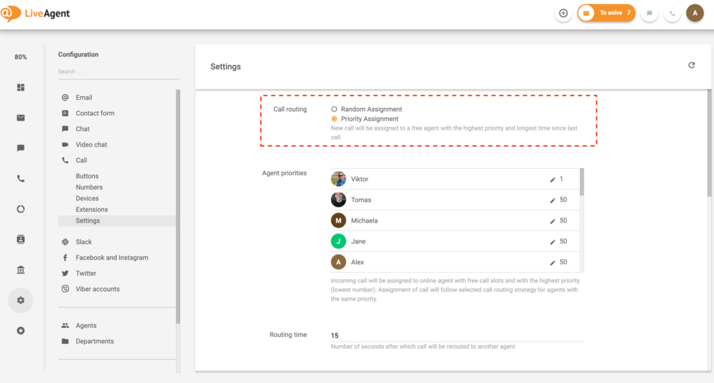 Call routing settings for-automatic ticket distribution - LiveAgent