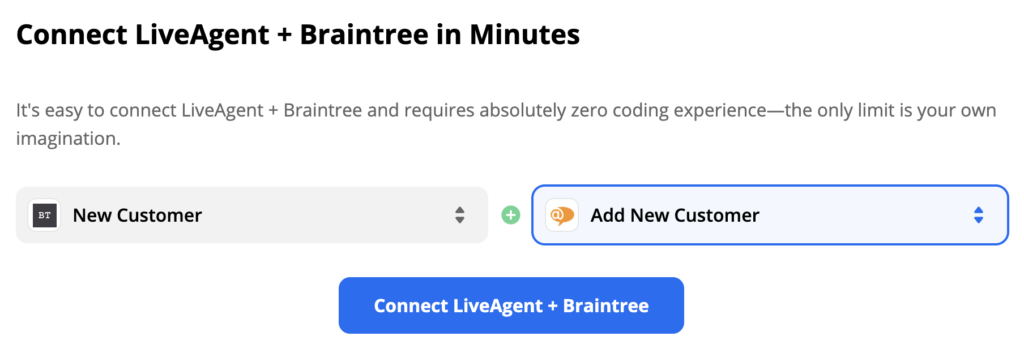 Braintree trigger na New Customer at LiveAgent action na Add New Customer