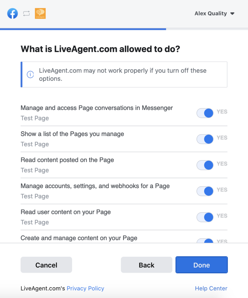 LiveAgenti juurdepääsulubade loend