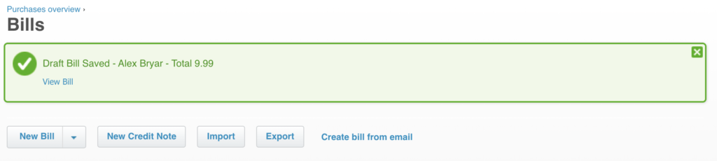 A new bill added to Xero for LiveAgent integration test