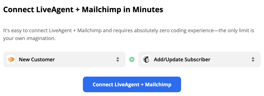 اختر محفز LiveAgent ونشاط Mailchimp