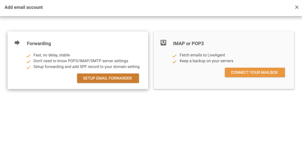 Escolha entre Encaminhamento e IMAP ou POP3 para sua integração com o Zoho Mail