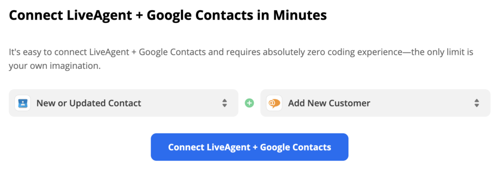 Google Contacten activeren Nieuwe of bijgewerkte contactpersoon en LiveAgent-actie Nieuwe klant toevoegen