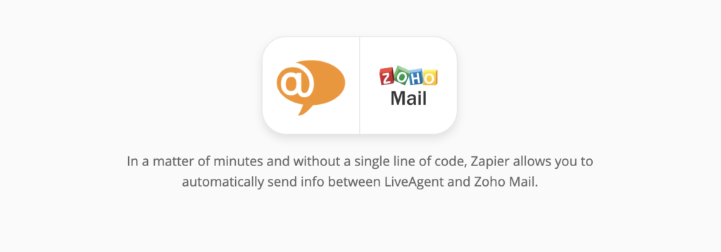 Page d'intégration de LiveAgent et Zoho Mail sur Zapierr