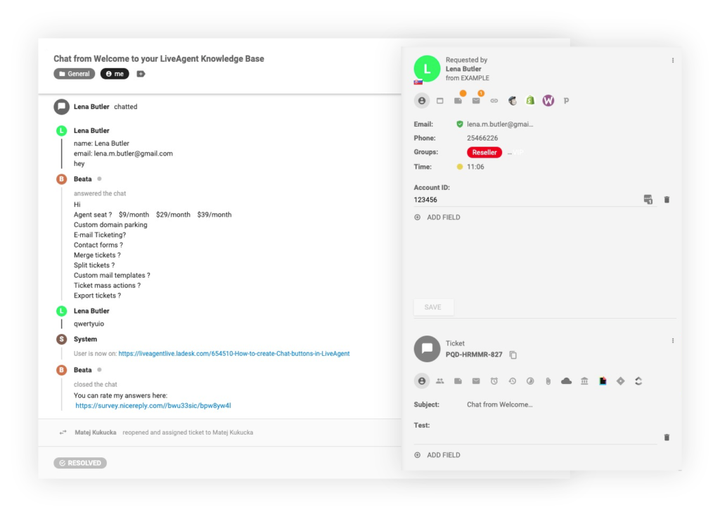 CRM ticketing system - LiveAgent