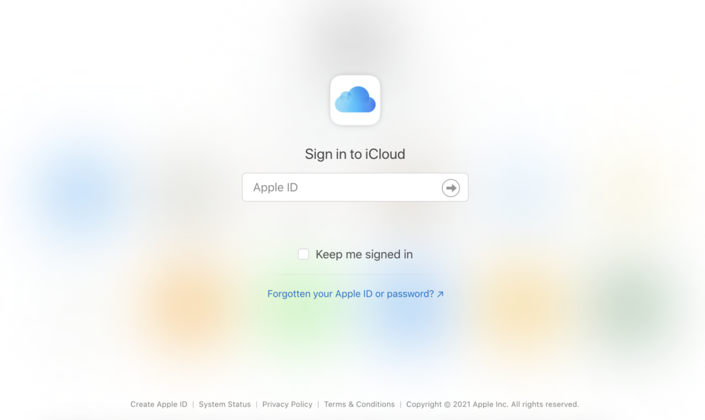 iCloud-website met inlogopties 