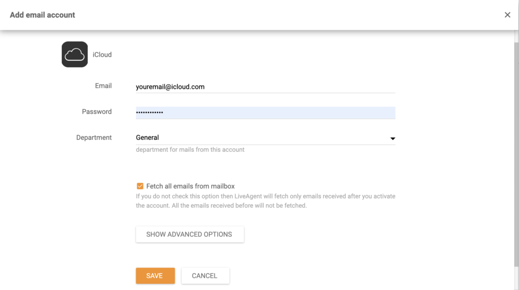 iCloud emailadres instellen in LiveAgent 