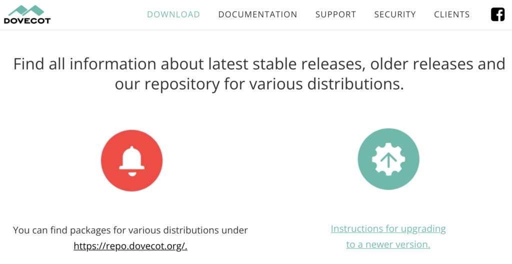 Dovecot website with available downloads of the latest release