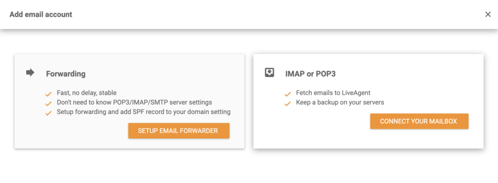 IMAP/POP3 integration option during Dovecot integration with LiveAgent