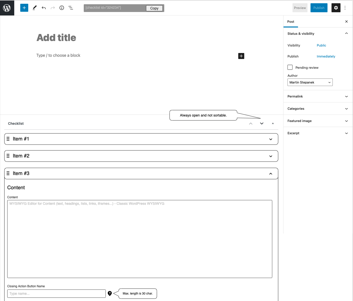 WordPress checklist plugin