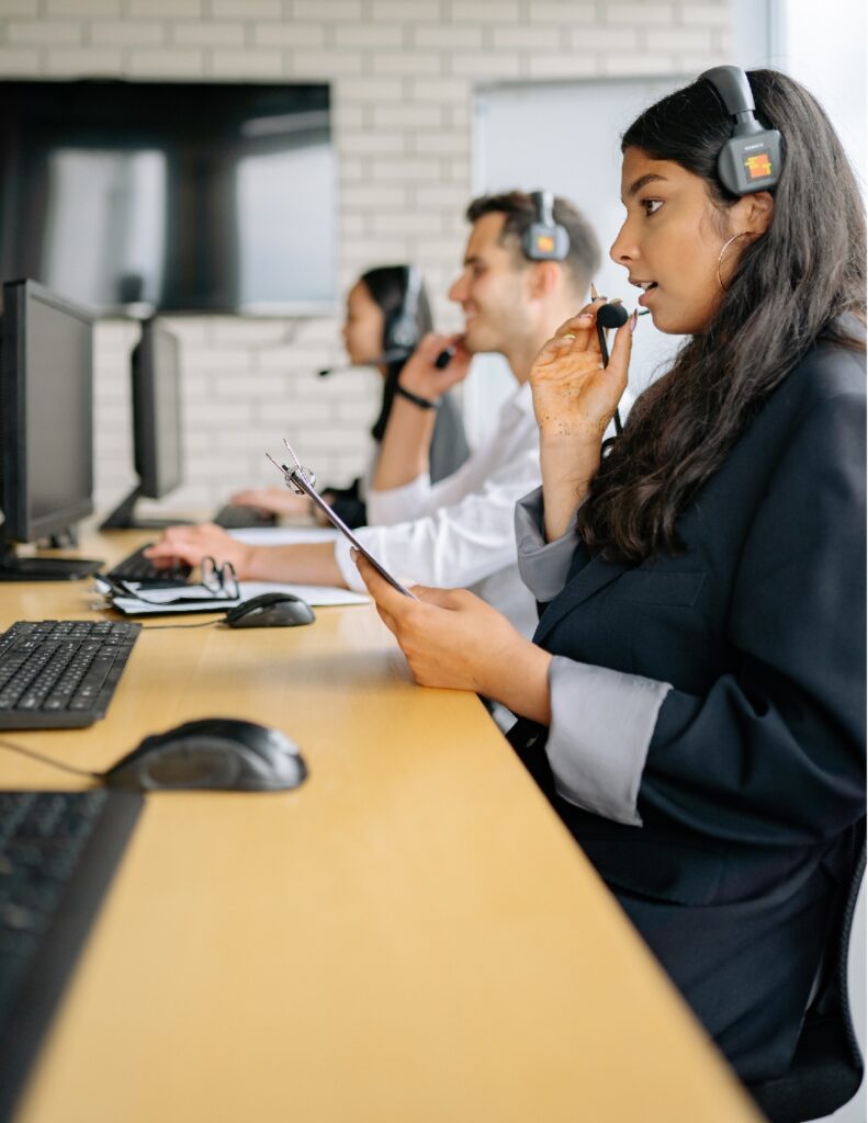 Call center office with agents working