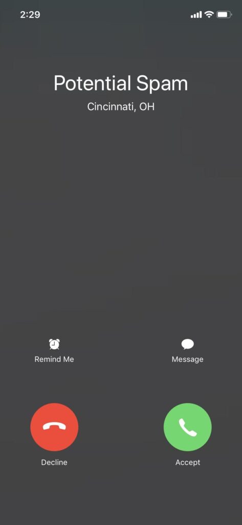 Caller ID with potential spam