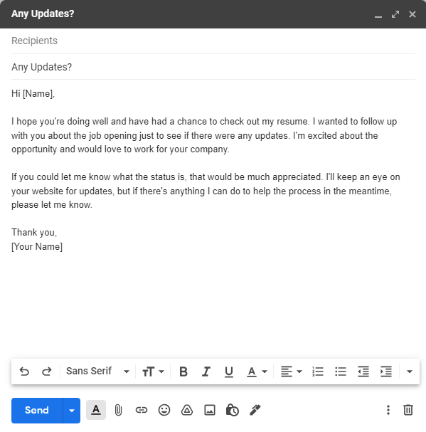 follow up email sample after interview