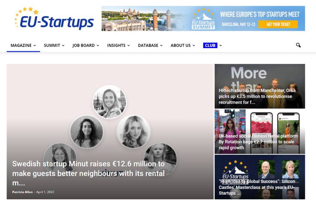 Page d'accueil de EU-Startups.com