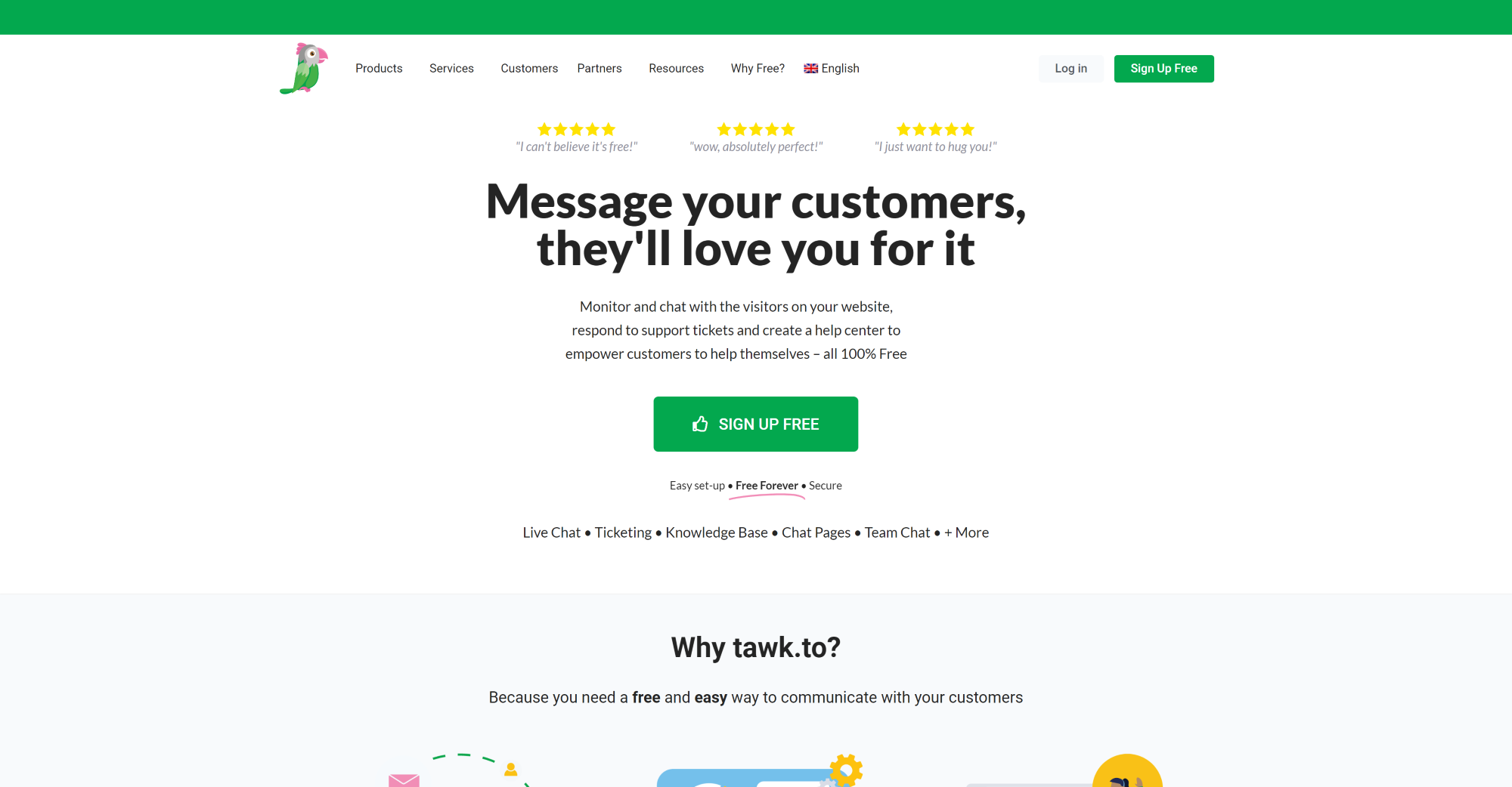 tawk to Live Chat software homepage