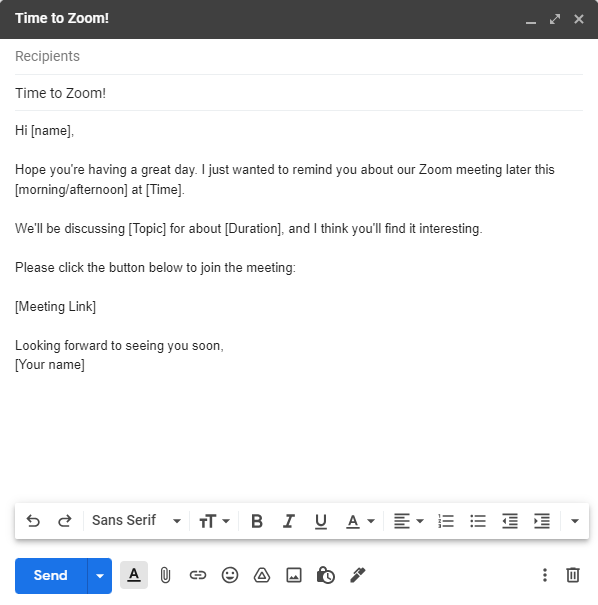 Zoom Meeting Invitation Email Template