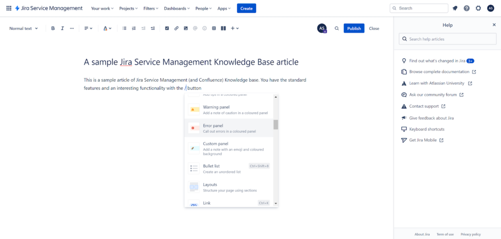 Jira Service Management - Δημιουργία άρθρου