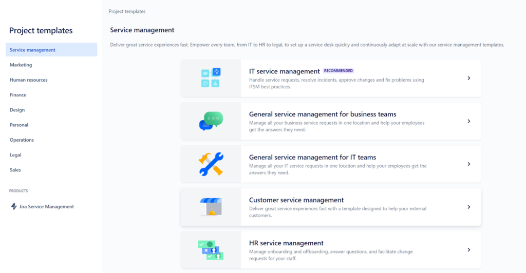 Επισκόπηση έργων Jira Service Management