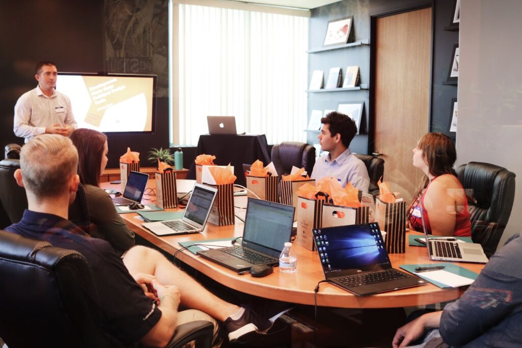 Man giving presentation to new customers