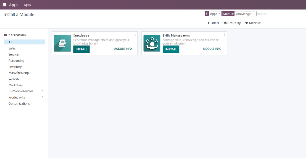 Odoo Apps store - knowledge