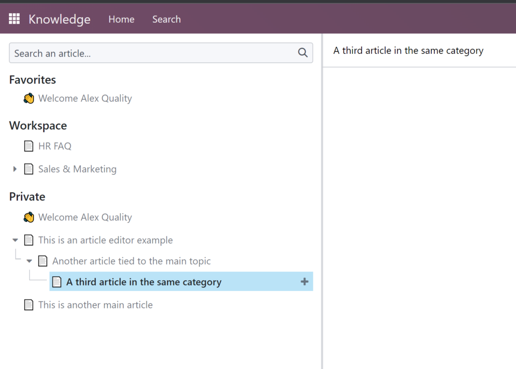 Odoo knowledge base articles overview