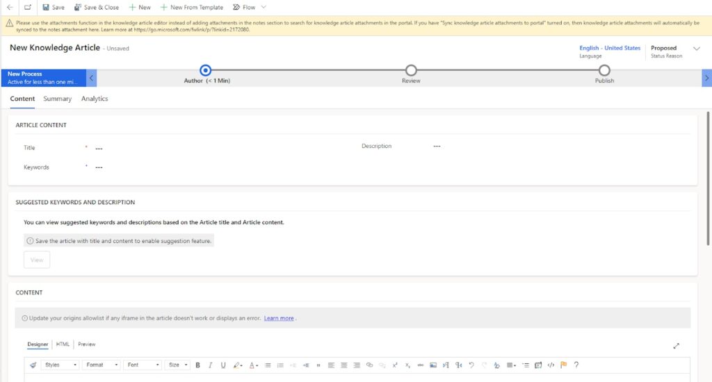 Add new knowledge article in Dynamics 365