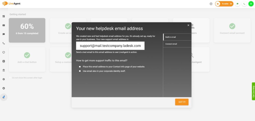 LiveAgent - állítsa be ügyfélszolgálati email címét