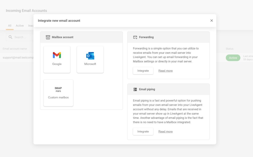 LiveAgent - integrálja az email fiókokat