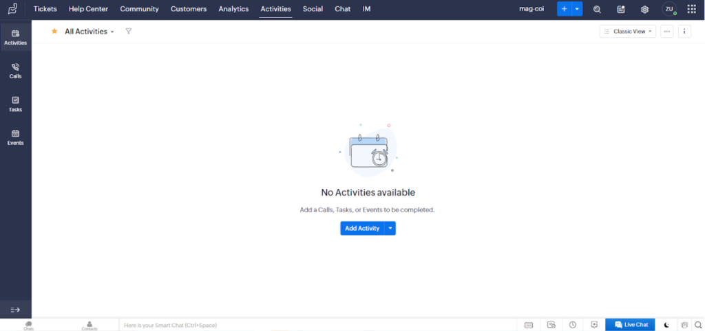 Zoho Desk - tablou de bord al activităților