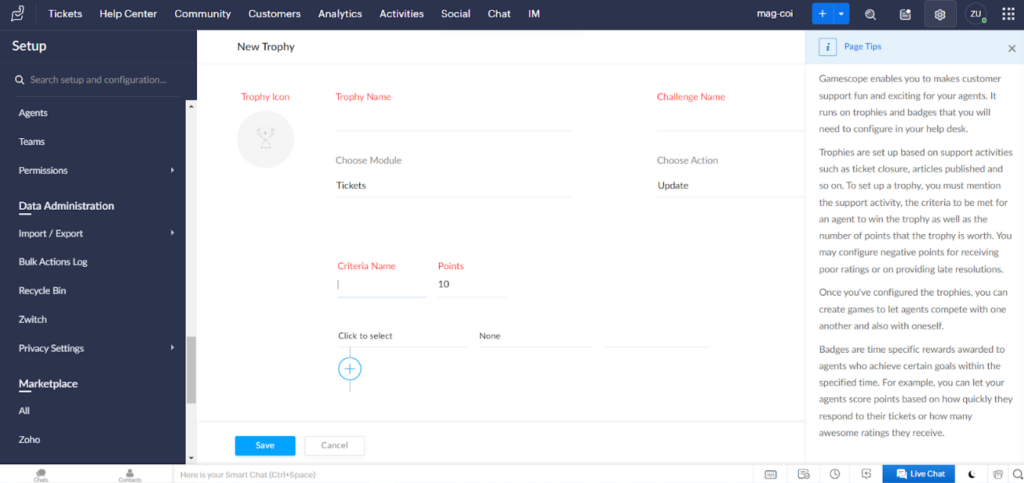 Zoho Desk - configurarea trofeelor