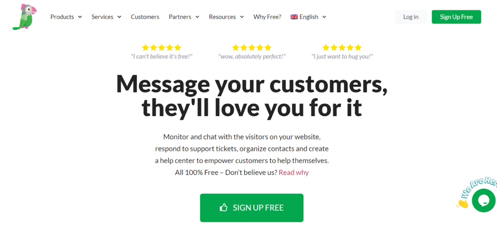 Tawk.to homepage - software gratuito di live chat per l'e-commerce