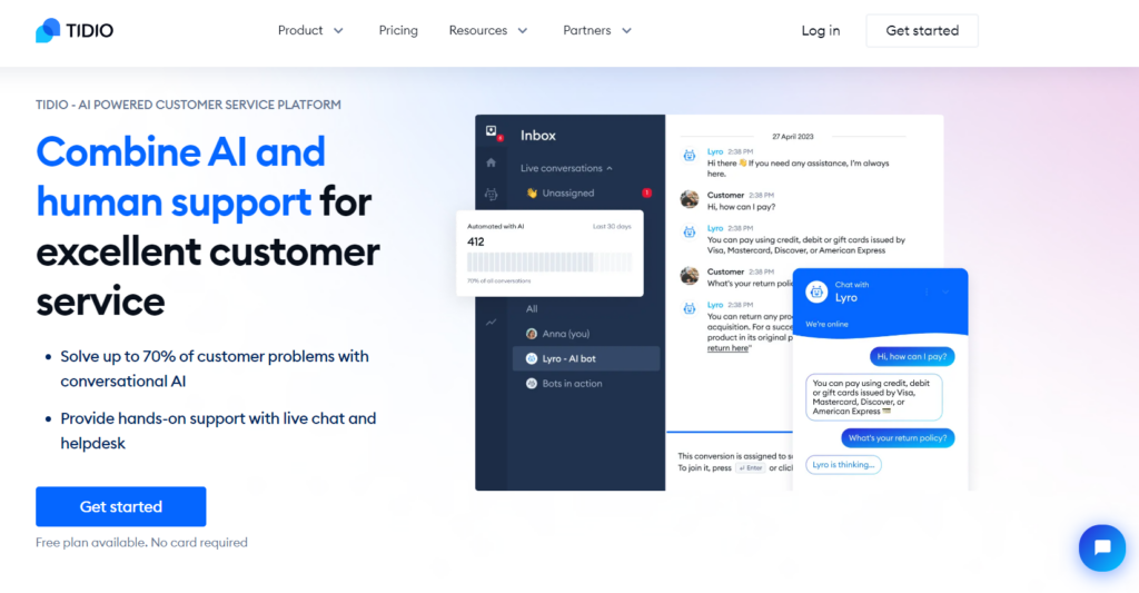 Tidio homepage - growth ecommerce live chat software