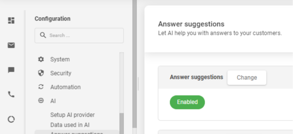 A screenshot of the Answer suggestion functionality in LiveAgent