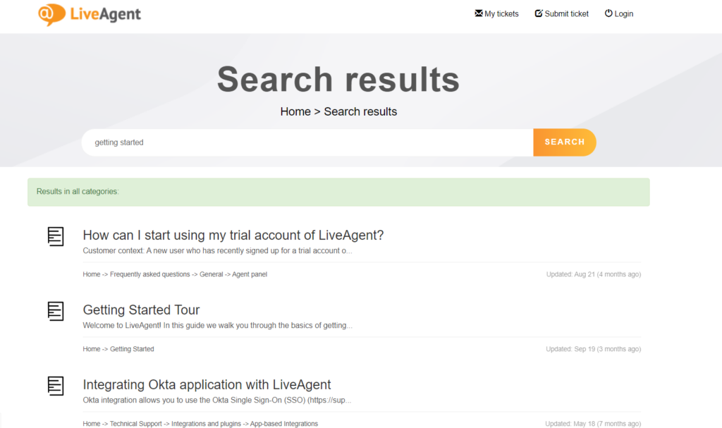 LiveAgent’s knowledge base with various user guides