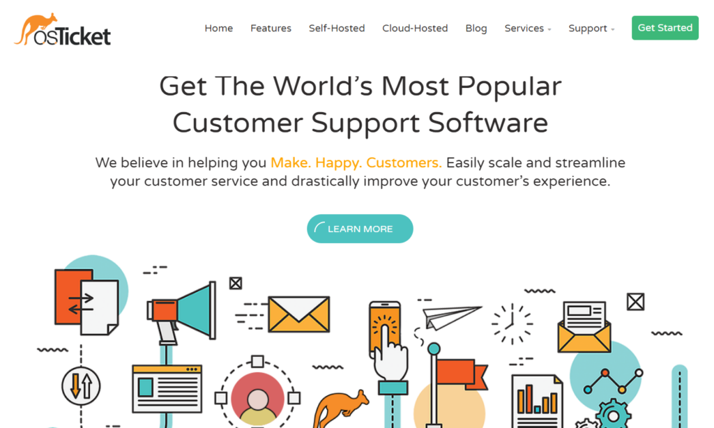 OSTicket homepage - open source help desk software with a focus on customer experience