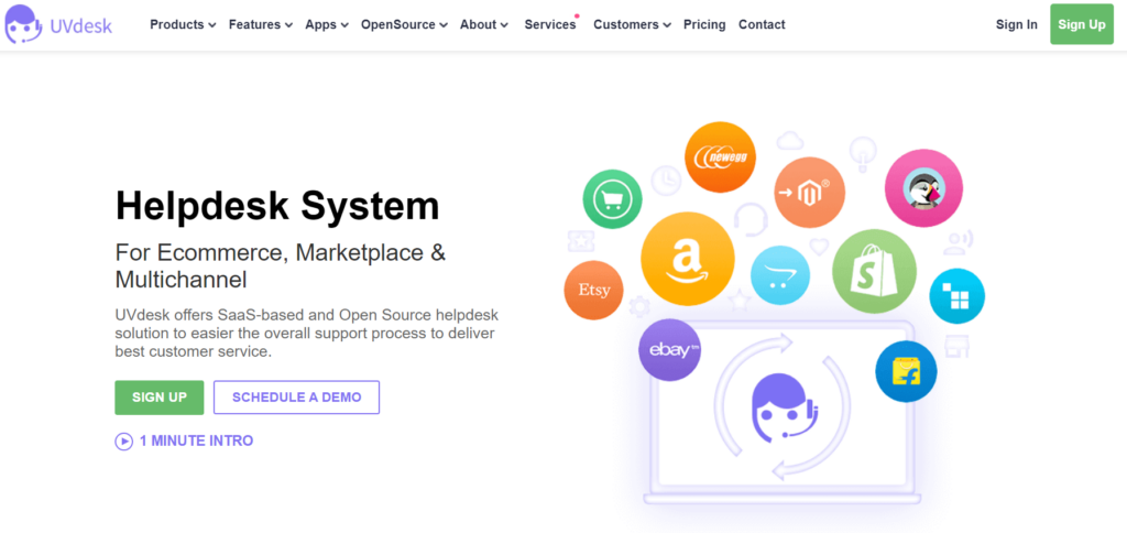 UVdesk homepage - SaaS and open source helpdesk ticketing system