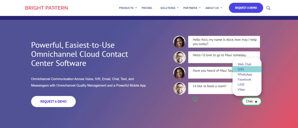 Página de inicio de Bright Pattern: software de centro de contacto omnicanal