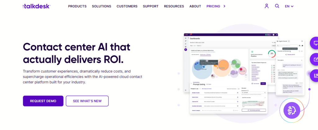 Página de inicio de Talkdesk: servicio de ayuda de automatización e inteligencia artificial