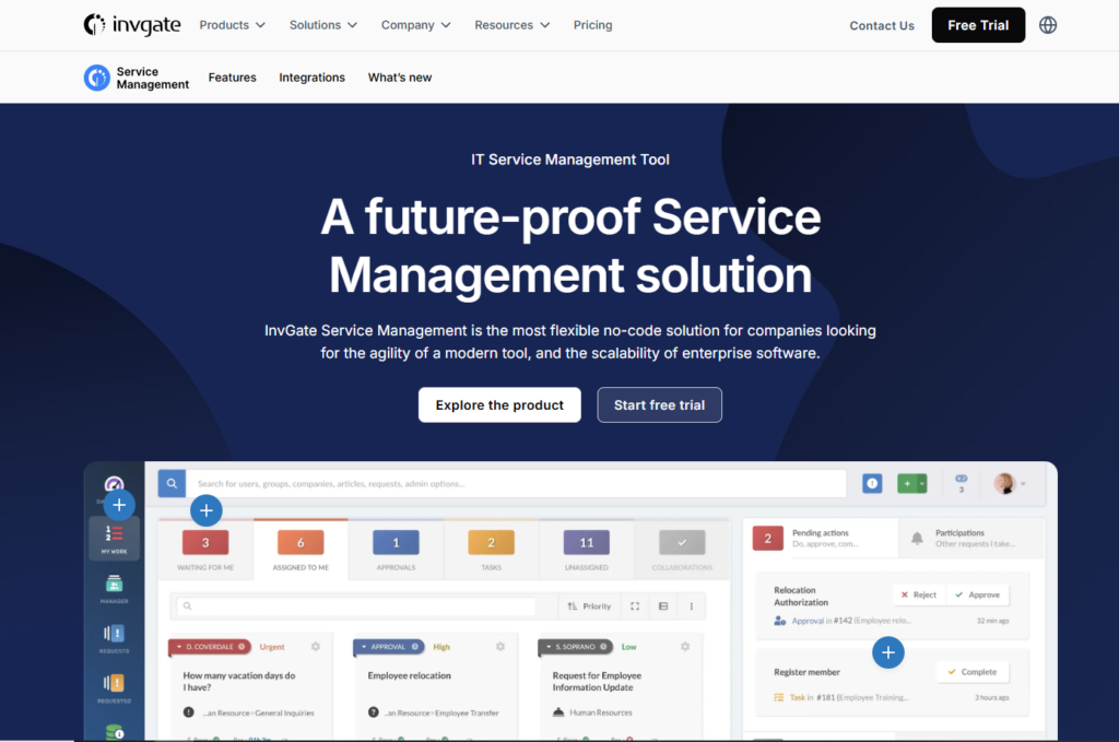 InvGate service management homepage