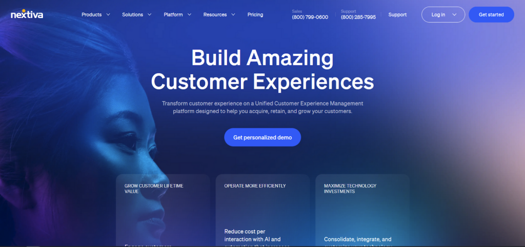 Nextiva call center software homepage