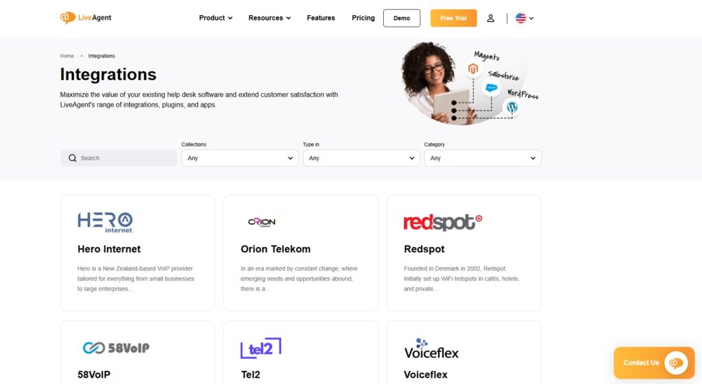 Screenshot of LiveAgent’s integrations.