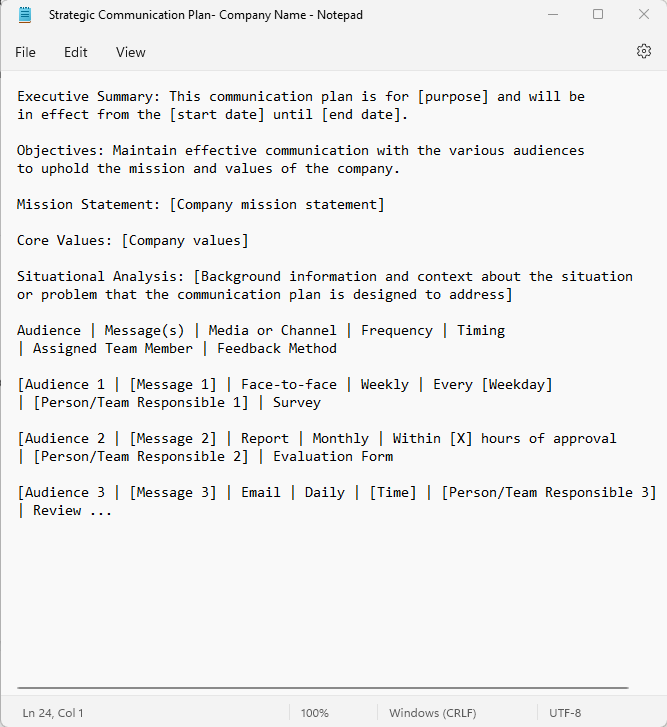 Communication plan template example